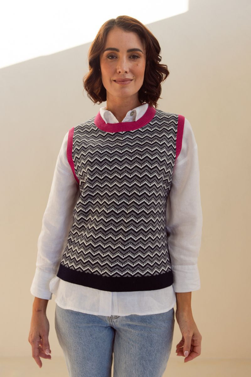 Jacquard Vest With Colour Trim