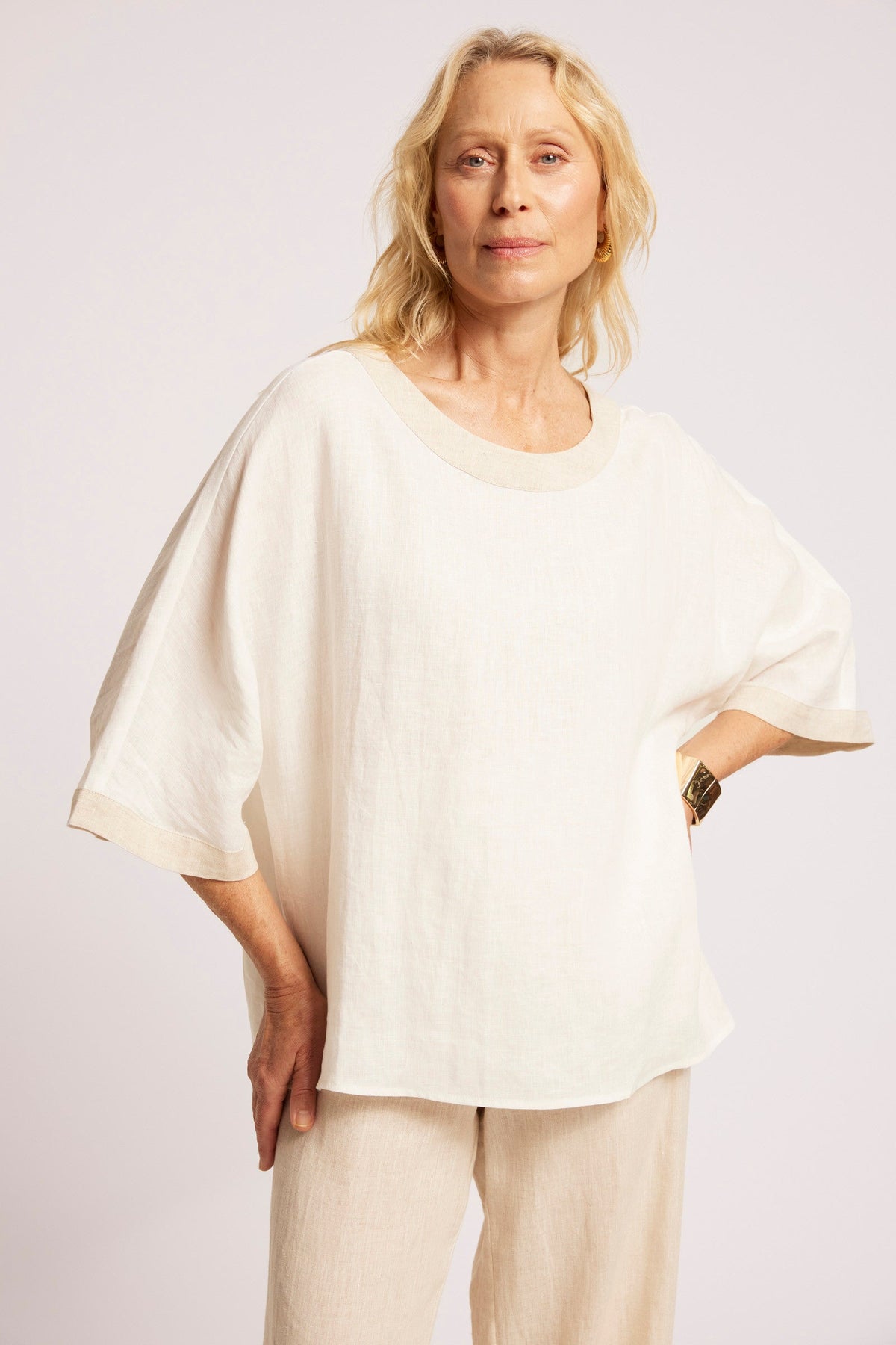 Maris Relaxed Splice Top - White/Natural