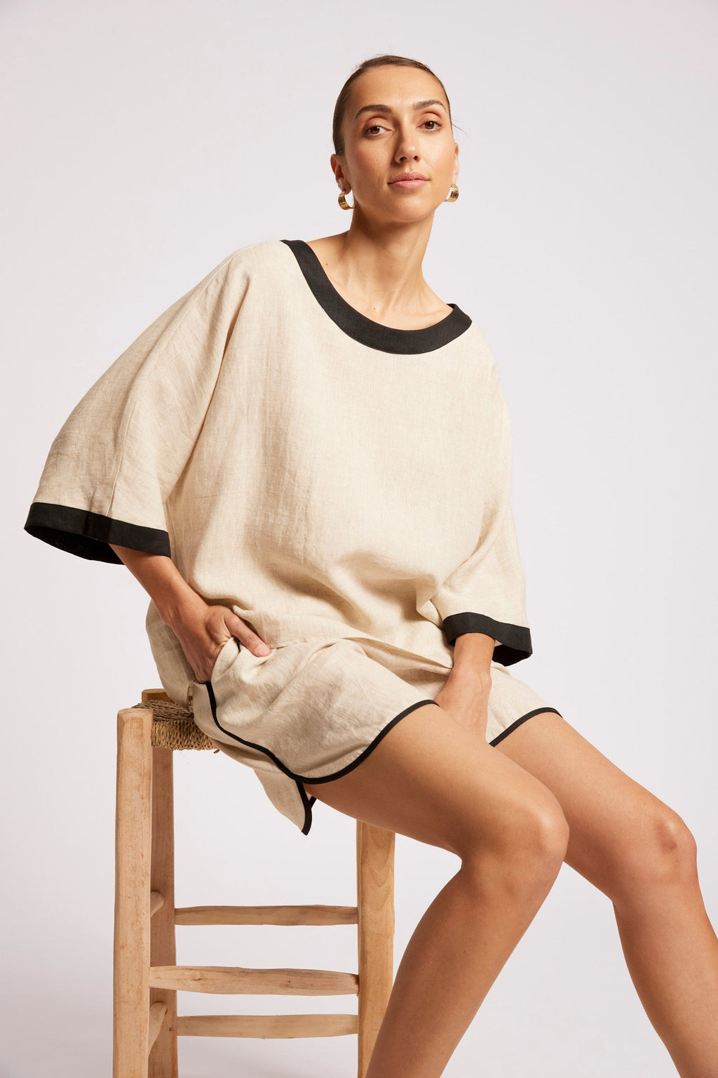 Maris Relaxed Splice Top - Tusk / Black