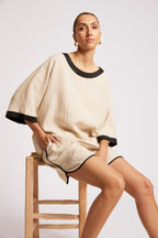 Maris Relaxed Splice Top - Tusk / Black