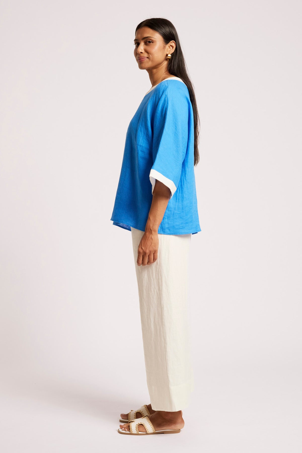 Marise Relaxed Splice Top - Marine/White
