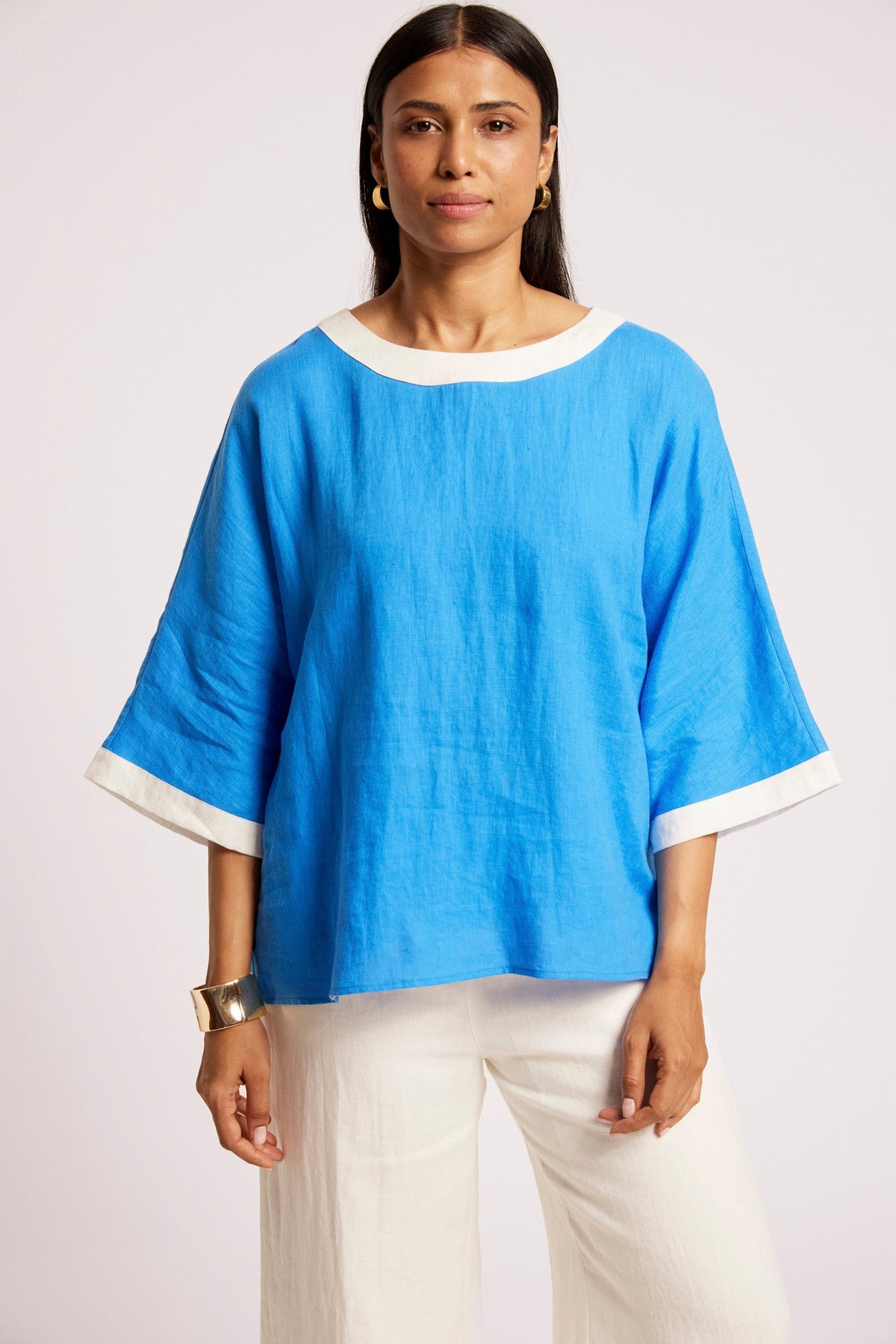 Marise Relaxed Splice Top - Marine/White