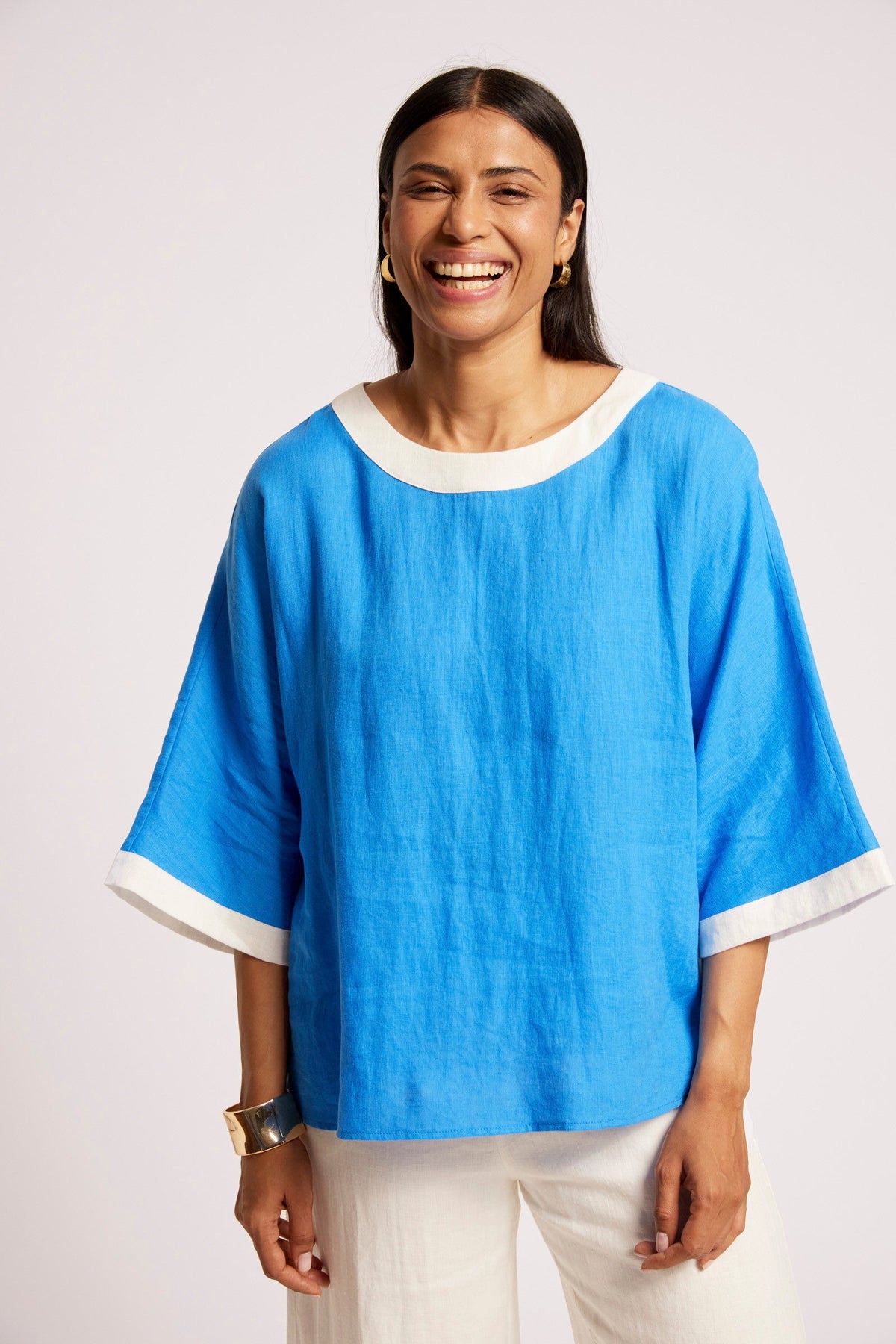 Marise Relaxed Splice Top - Marine/White
