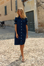 Scallop Denim Dress - Indigo Blue