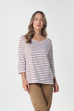 Track Cotton Tee - White/Brown Coco