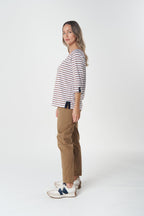 Track Cotton Tee - White/Brown Coco