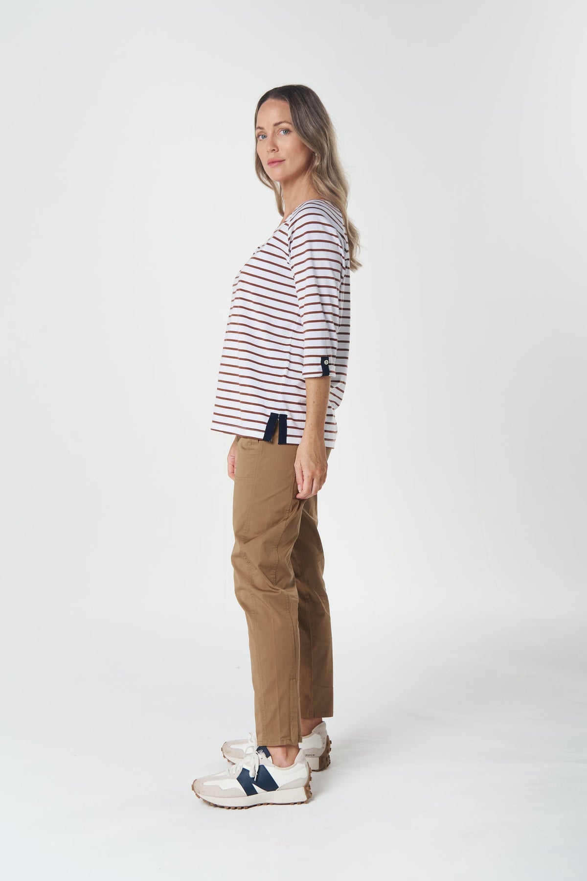 Track Cotton Tee - White/Brown Coco