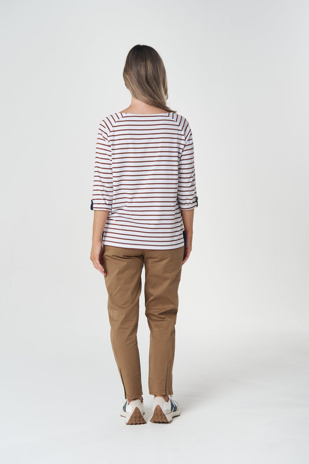 Track Cotton Tee - White/Brown Coco
