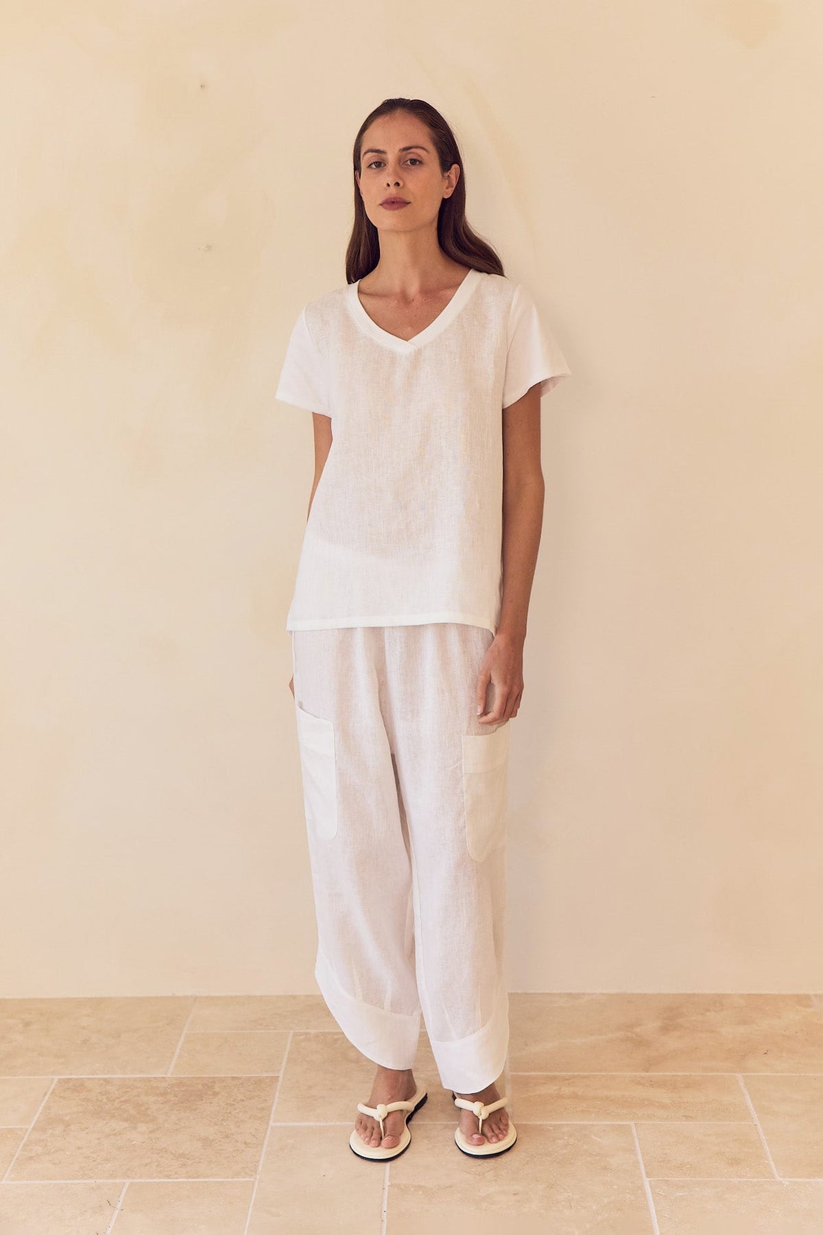 V Neck Linen Combi Top