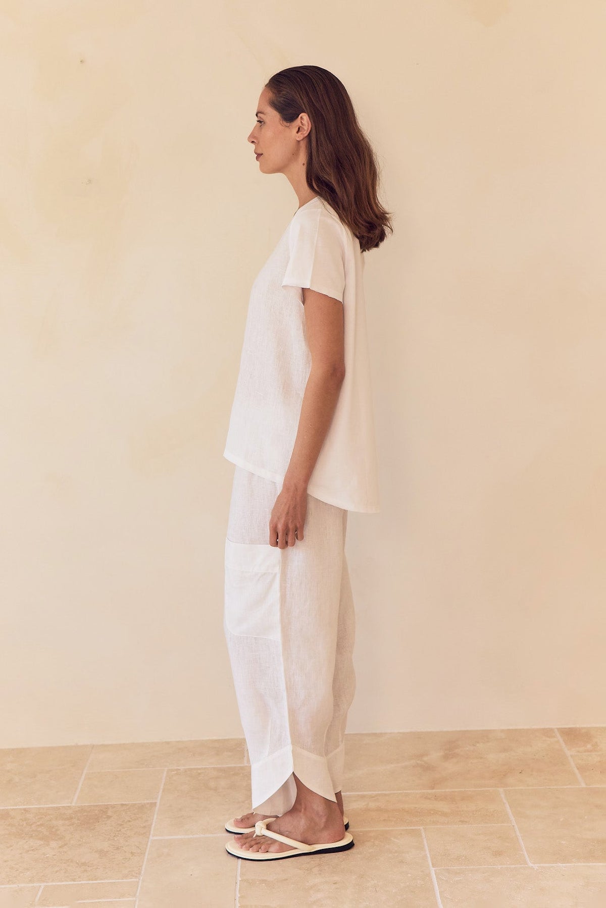 V Neck Linen Combi Top