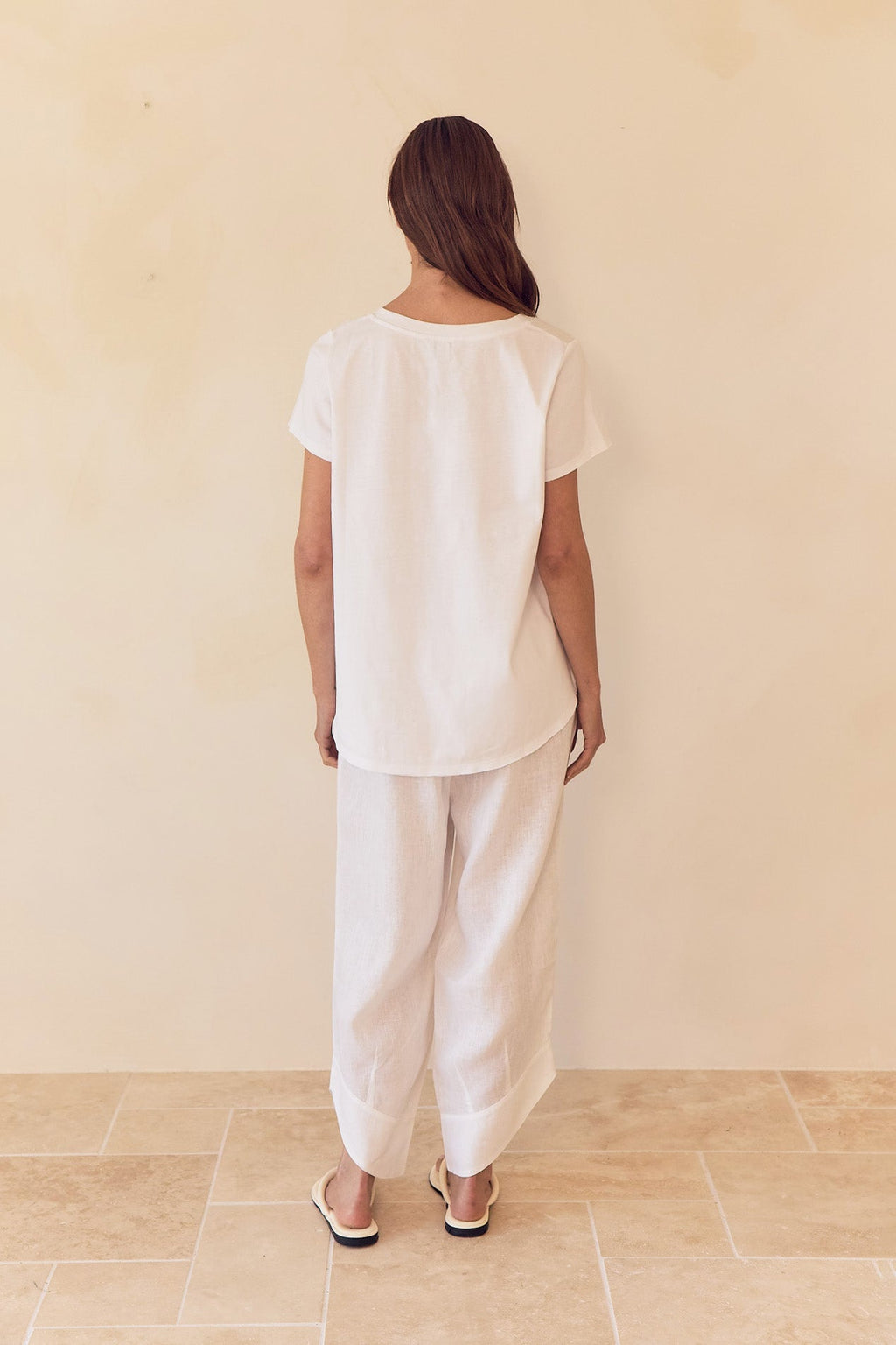 V Neck Linen Combi Top