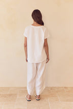 V Neck Linen Combi Top