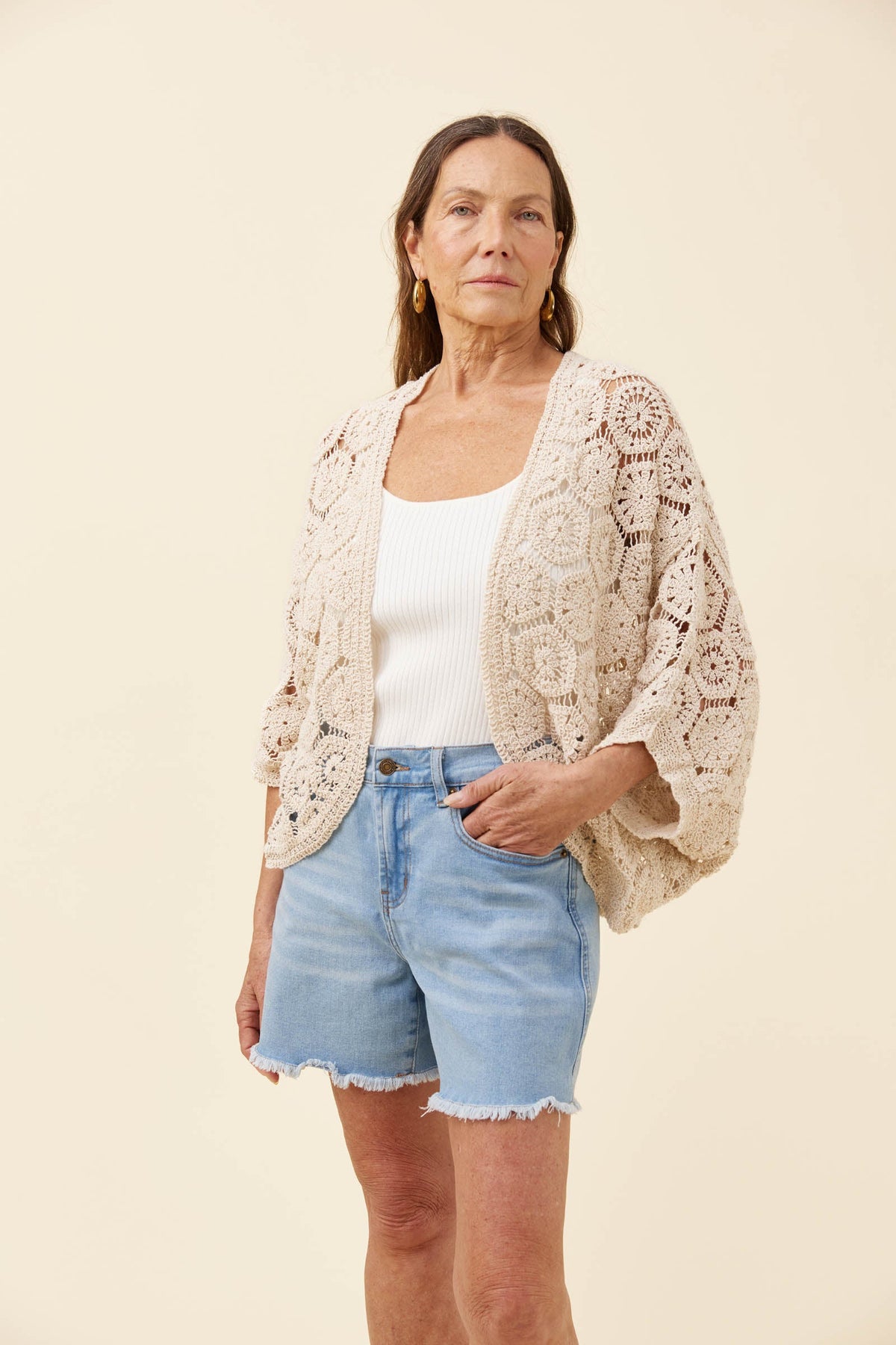 Maggie Crochet Cape - Canvas