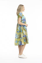 Thalia Tiered Dress - Tropical Flowers Olive