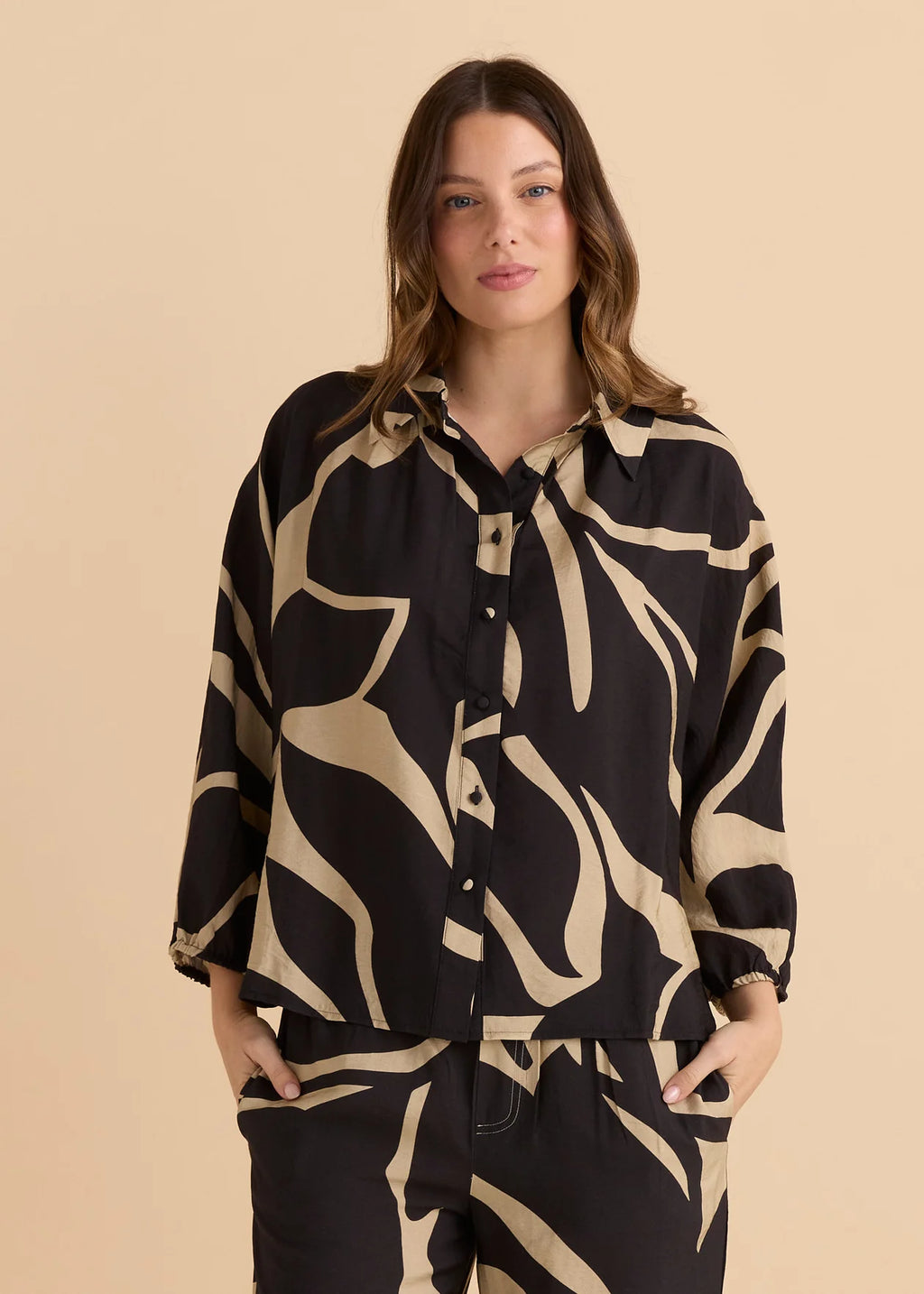 Palmer Puff Shirt - Monochrome Floral Neutral