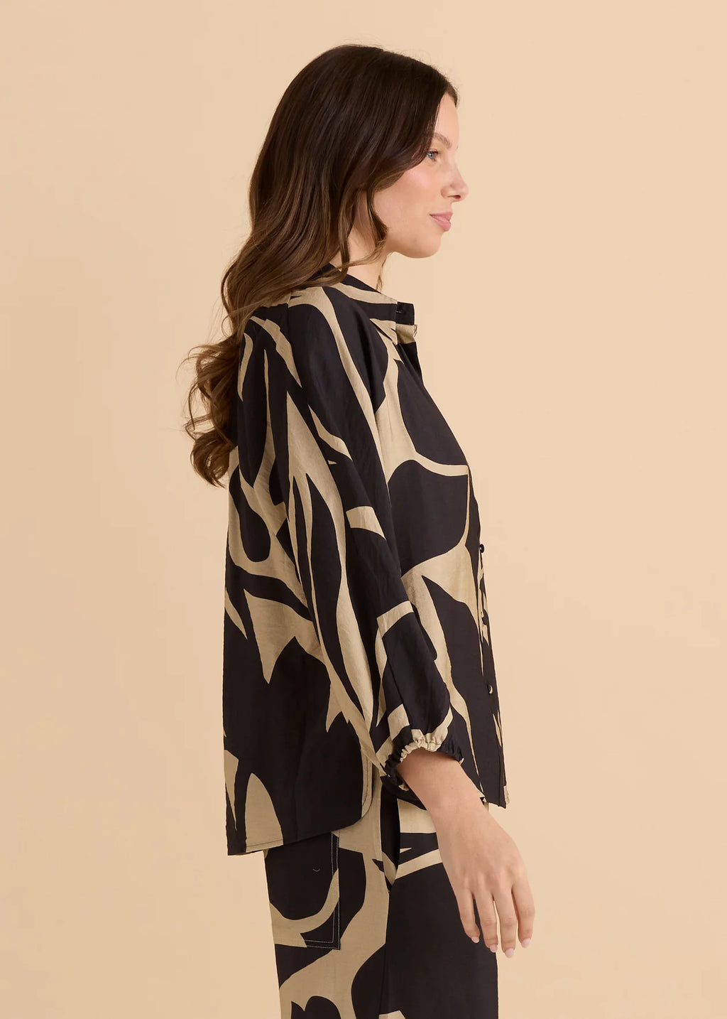 Palmer Puff Shirt - Monochrome Floral Neutral