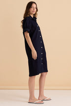 Scallop Denim Dress - Indigo Blue