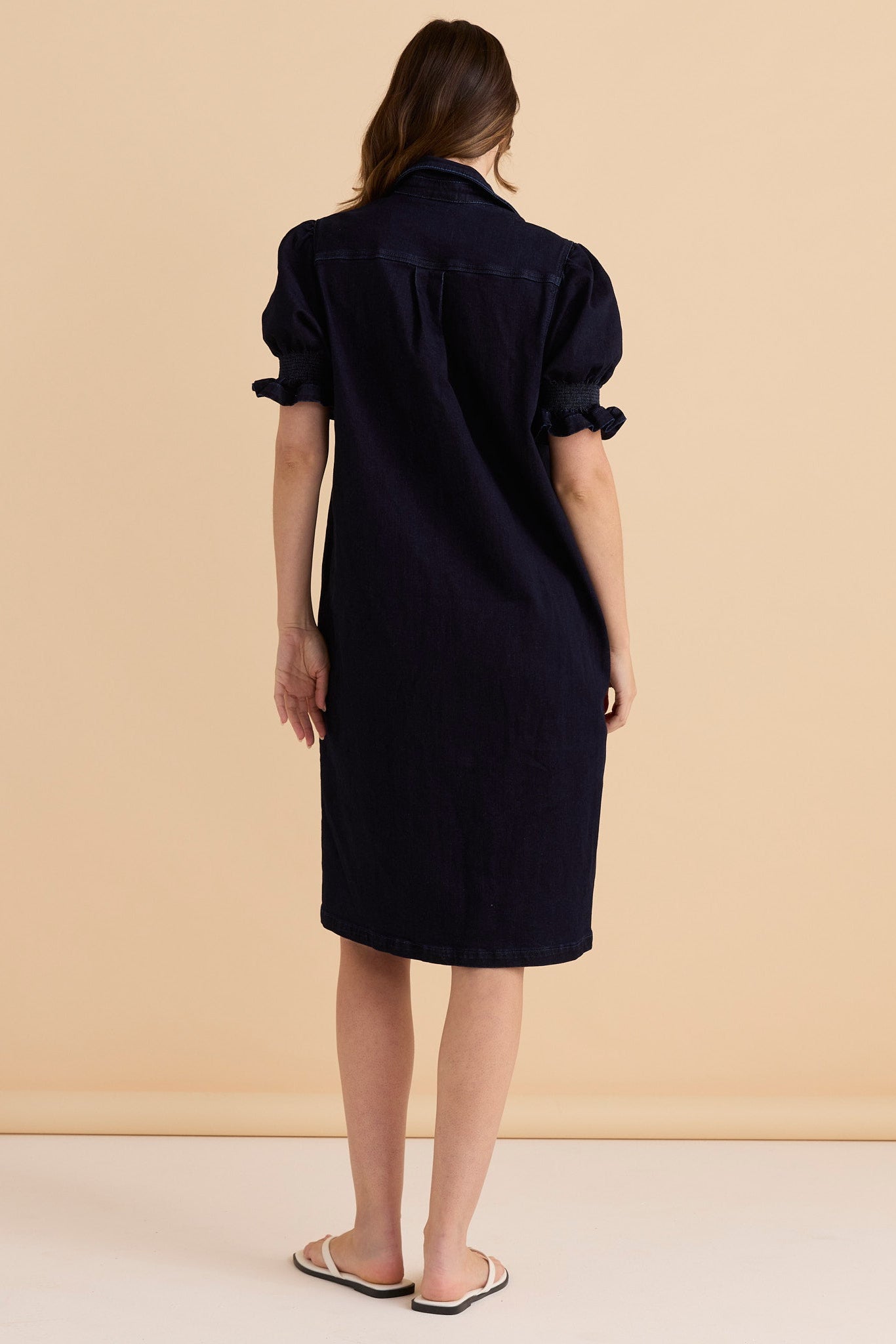 Scallop Denim Dress - Indigo Blue