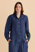 Lucille Lyocell Pleated Shirt - Dark Blue Wash