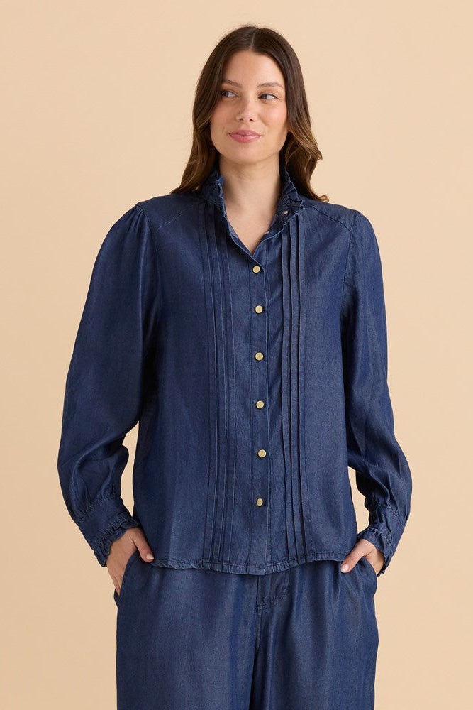 Lucille Lyocell Pleated Shirt - Dark Blue Wash