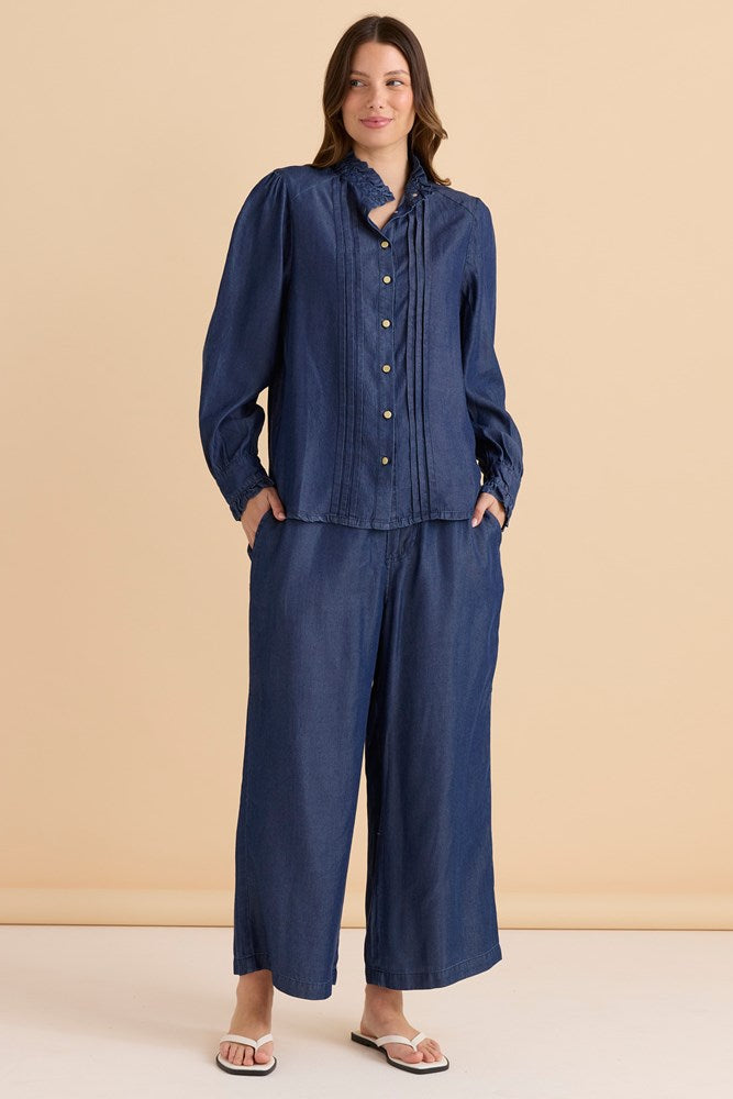 Lucille Lyocell Pleated Shirt - Dark Blue Wash