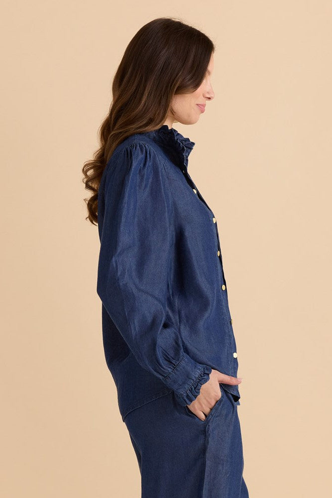 Lucille Lyocell Pleated Shirt - Dark Blue Wash