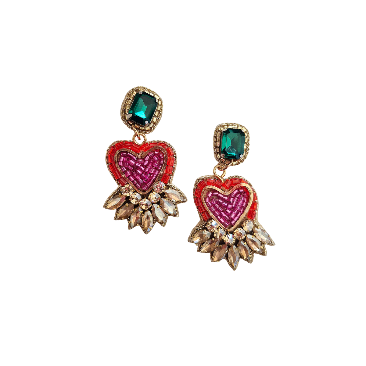 Beaded Earring Heart Multi