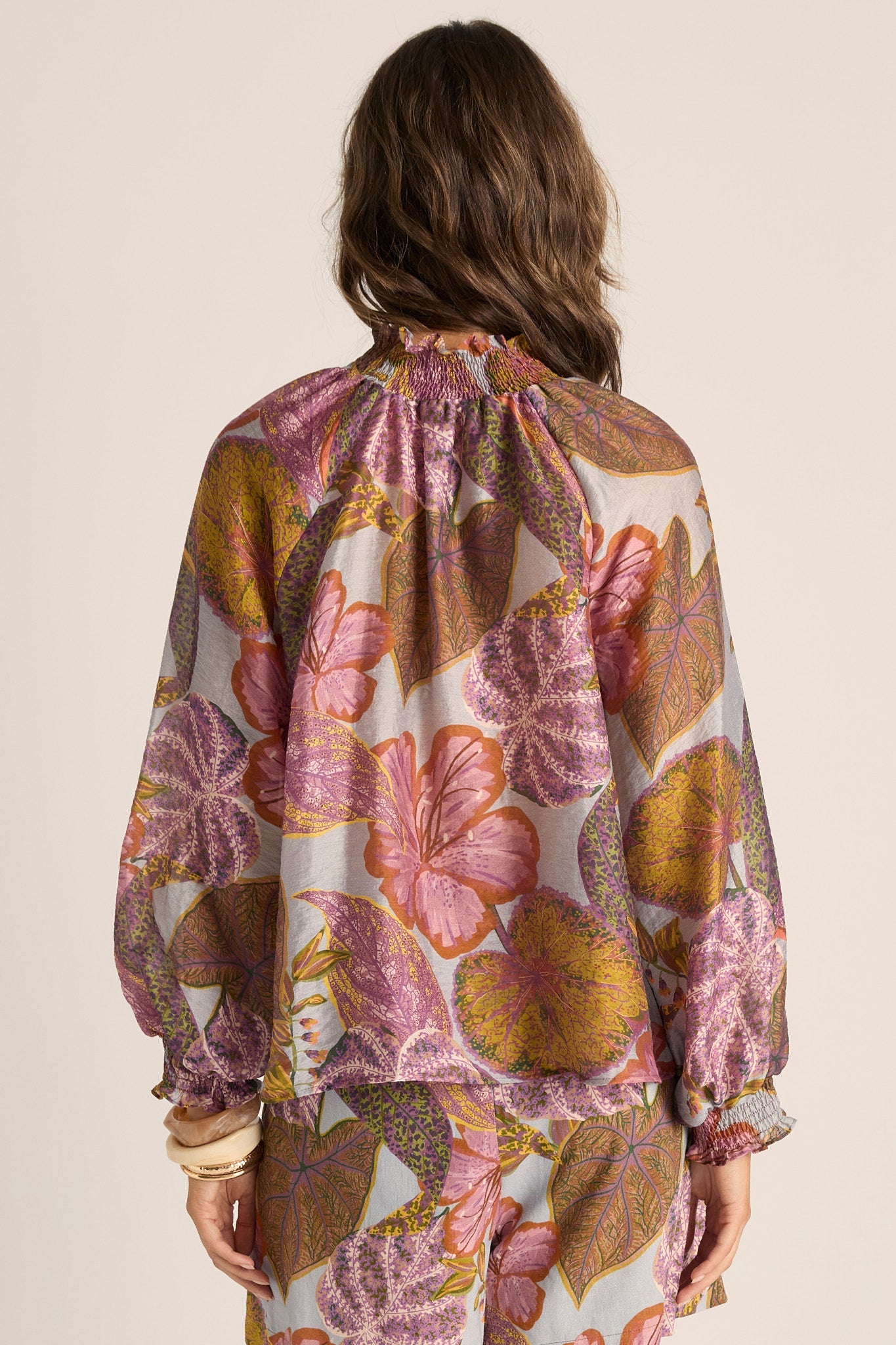 Daria Shirred Blouse - Leaf Print