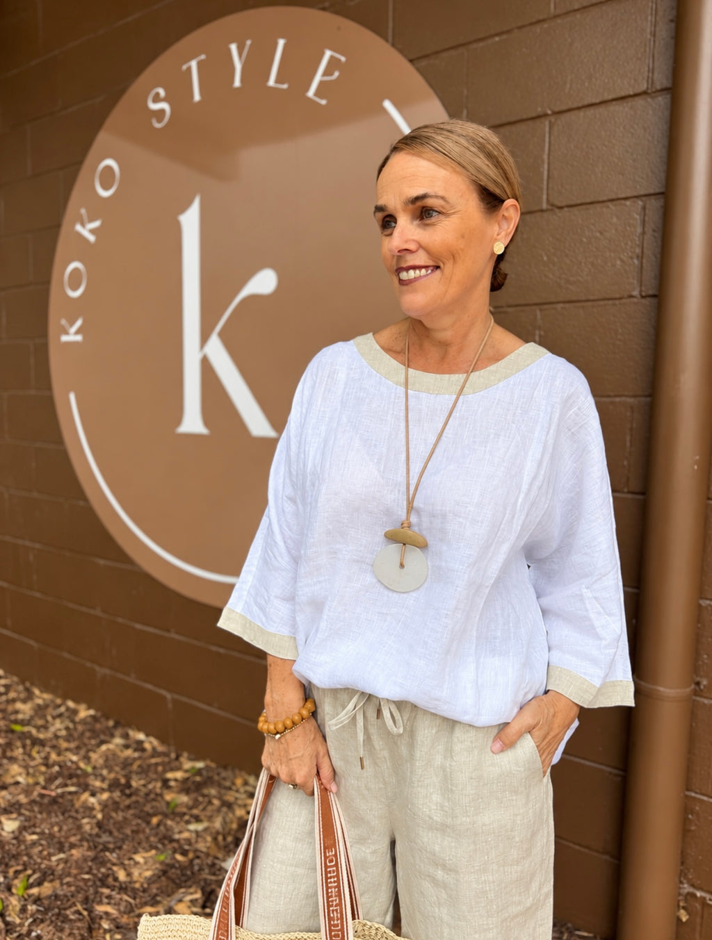 Maris Relaxed Splice Top - White/Natural