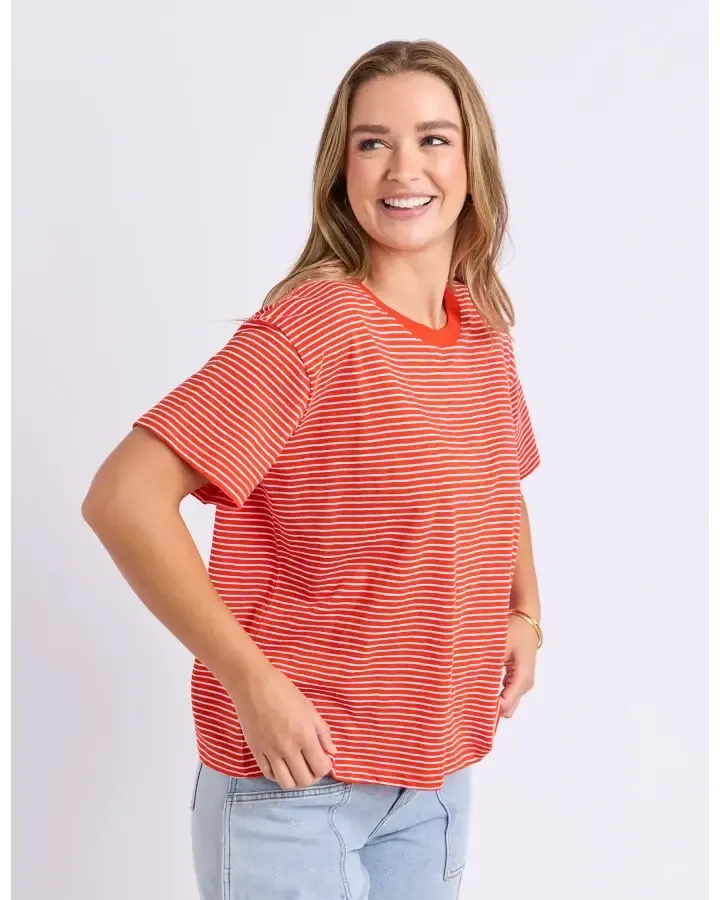 Hutch Stripe Tee - Grenadine/White Stripe