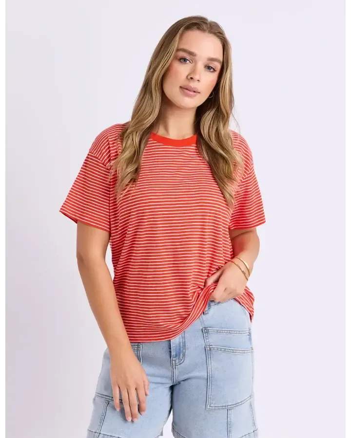 Hutch Stripe Tee - Grenadine/White Stripe