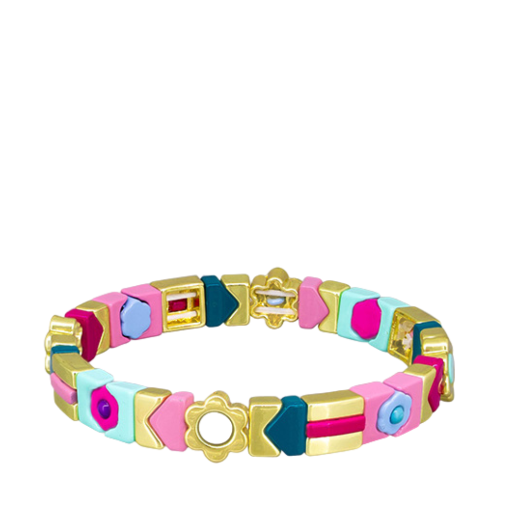 Aqua Flower Candy Tile Bracelet