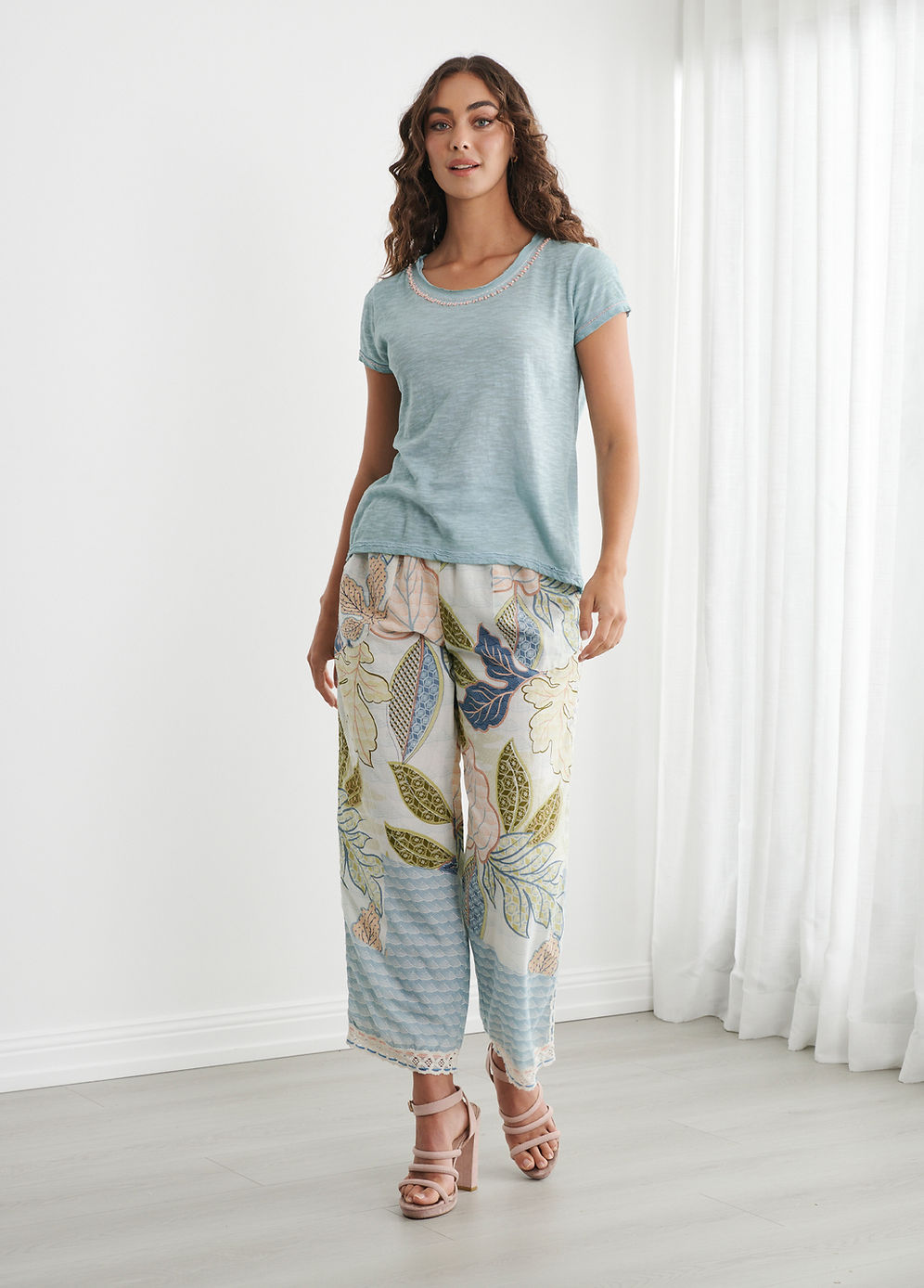 Round Neck Tee with Hand Stitchwork