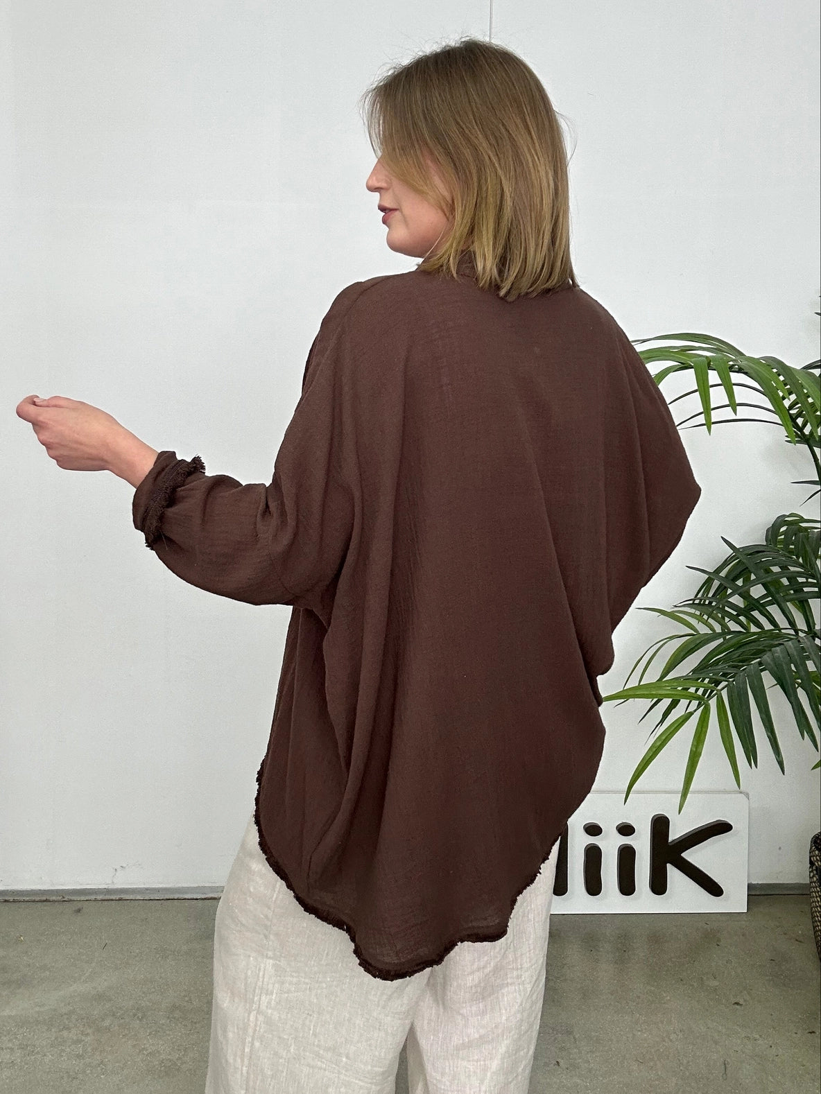 Tasseled Gauze Brown Top