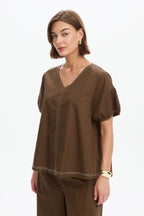 Bishop Sleeve Contrast Top
