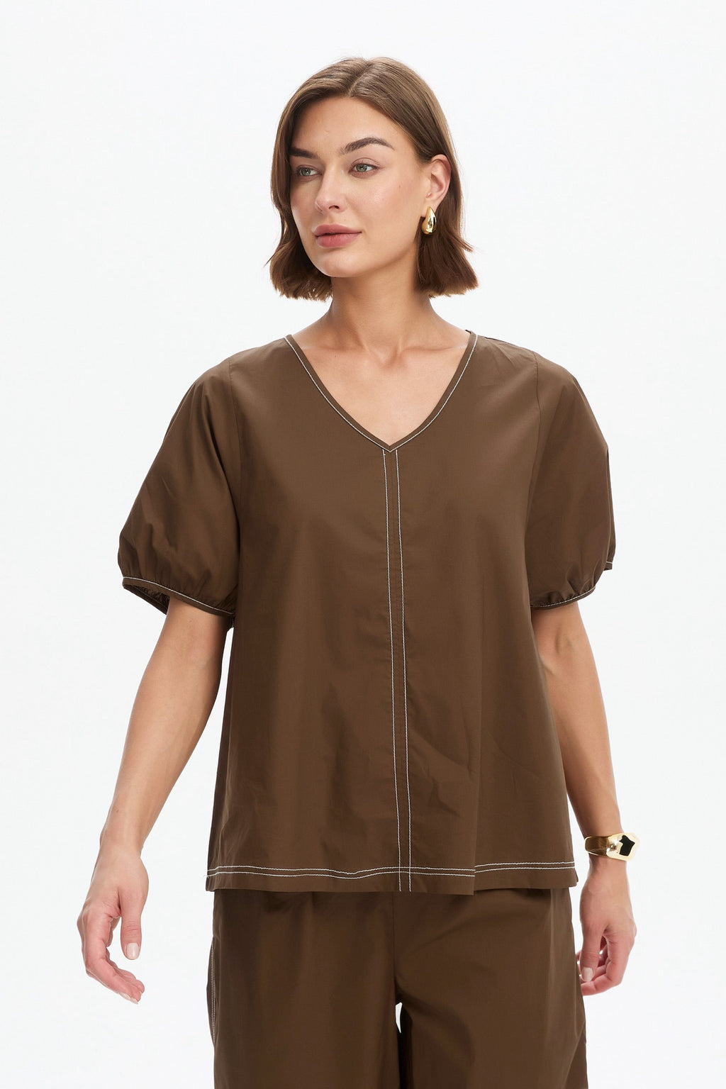 Bishop Sleeve Contrast Top