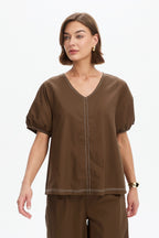 Bishop Sleeve Contrast Top