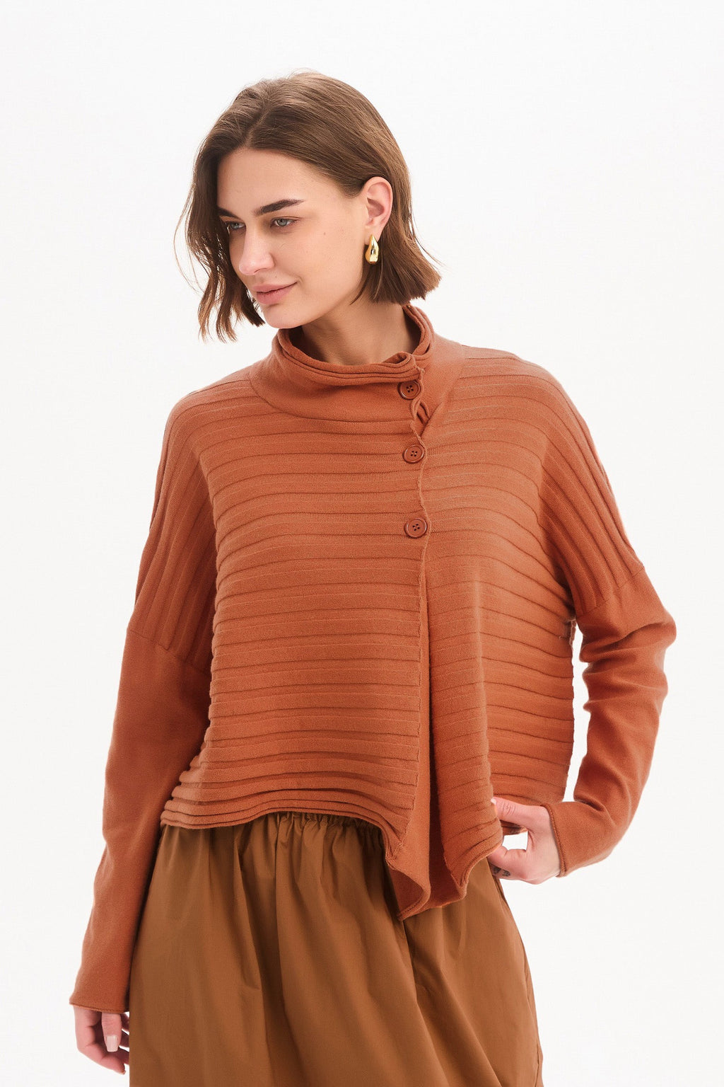 Cowl Neck Button Knit
