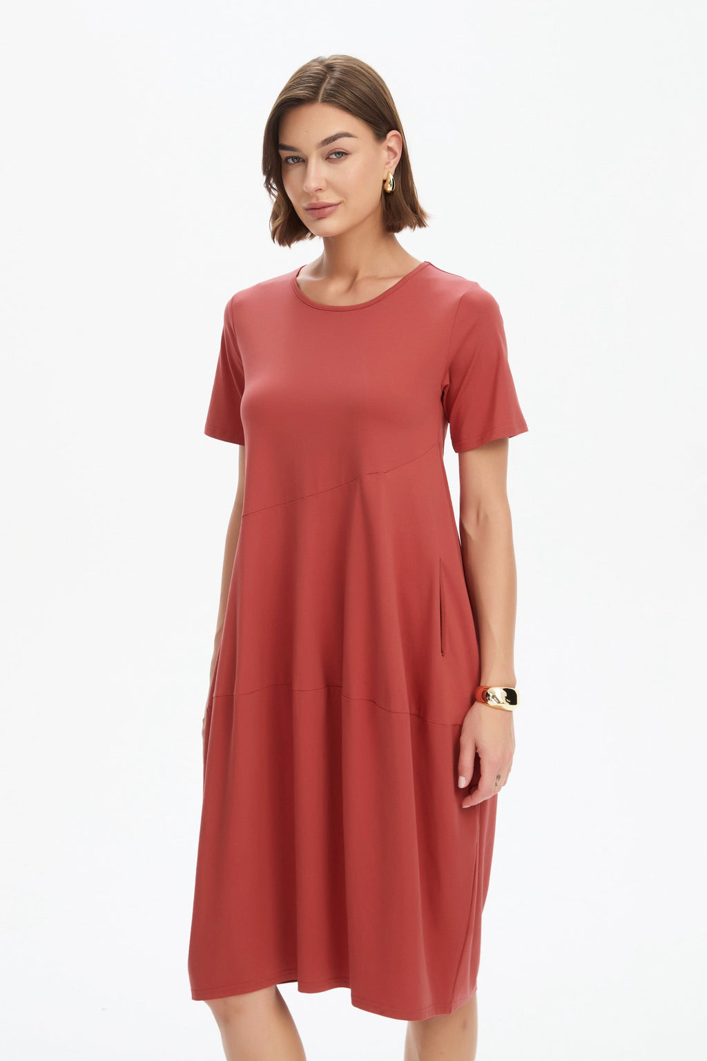 Diagonal Seam Dress - Short Sleeve