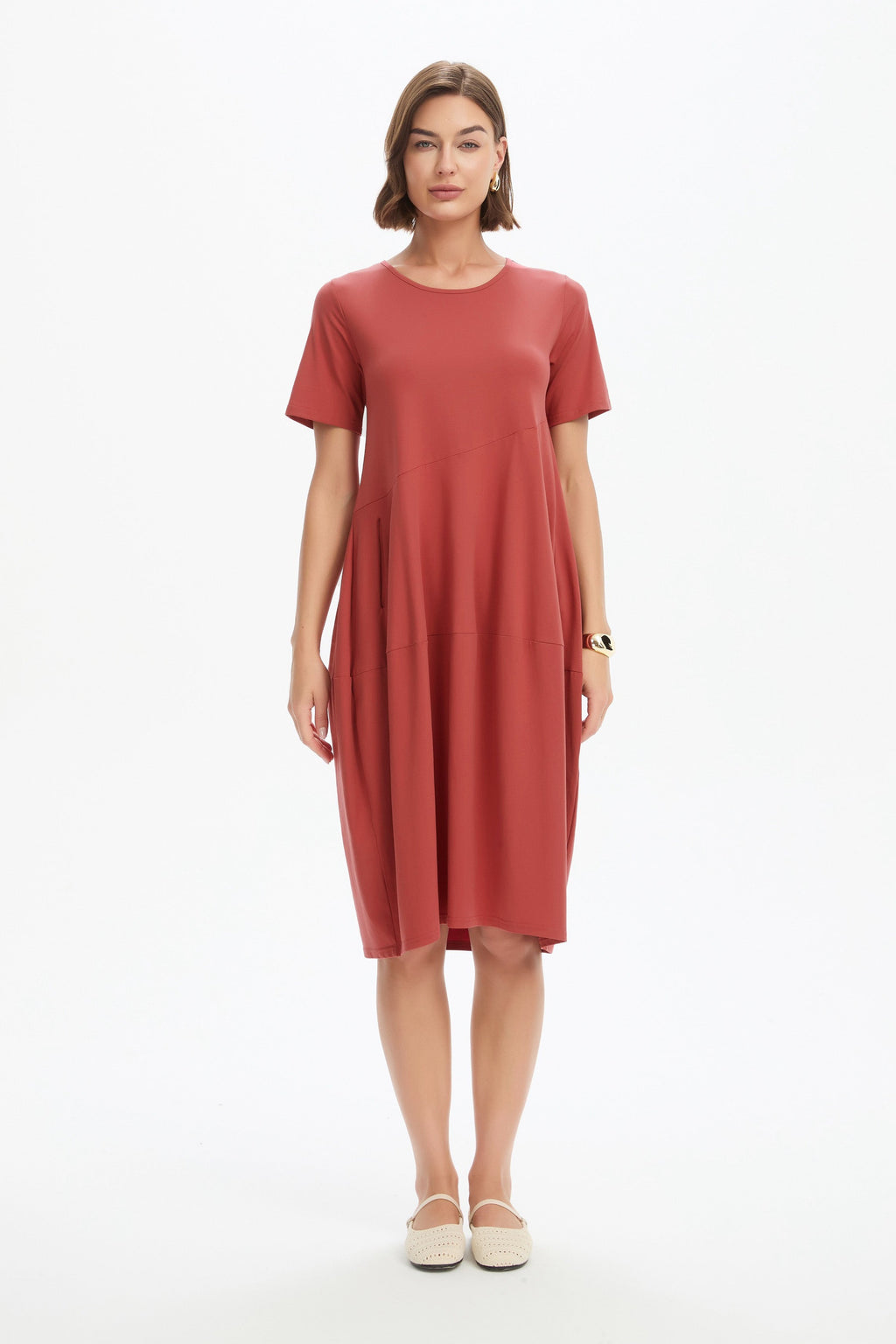 Diagonal Seam Dress - Short Sleeve