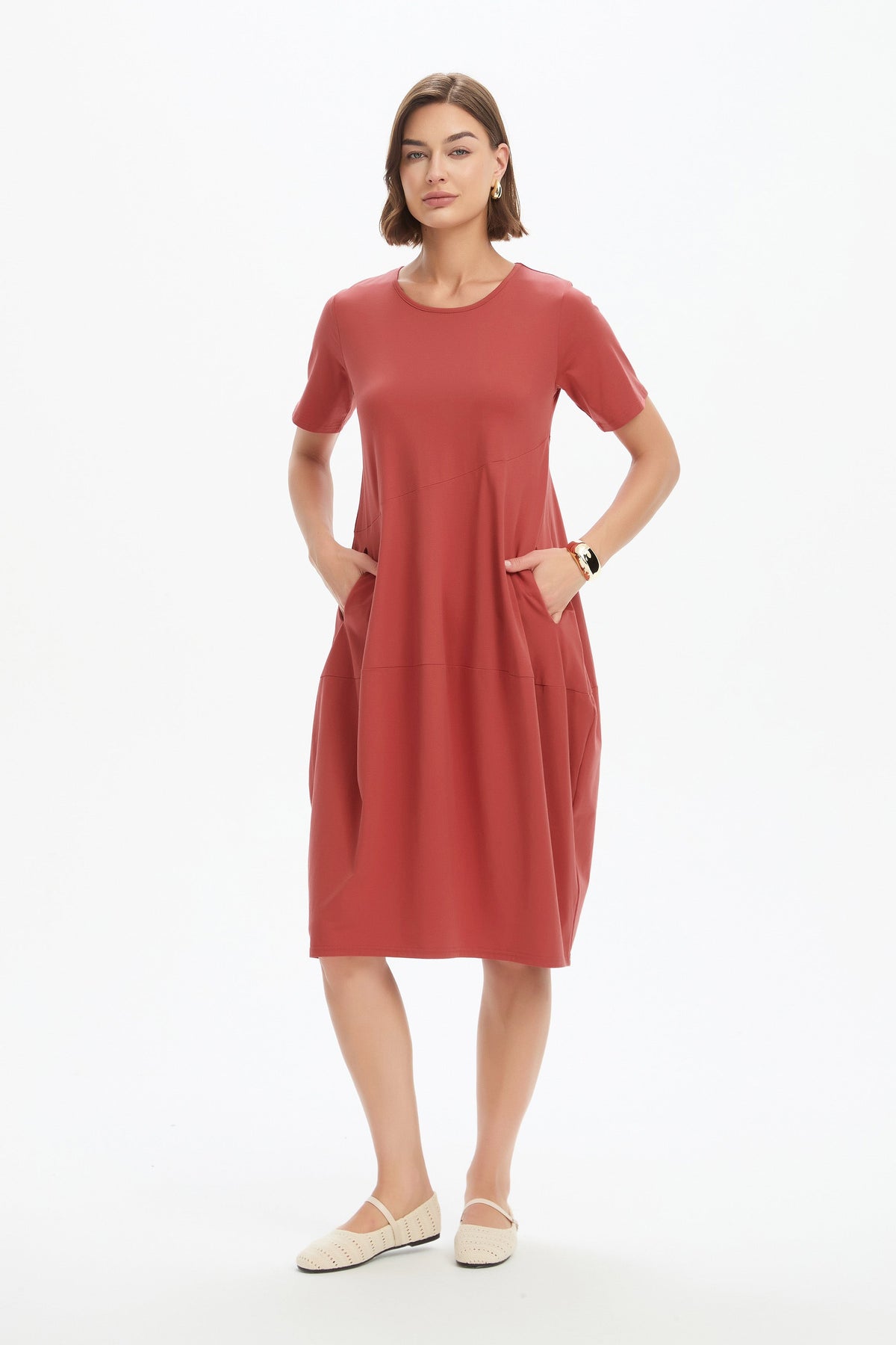 Diagonal Seam Dress - Short Sleeve