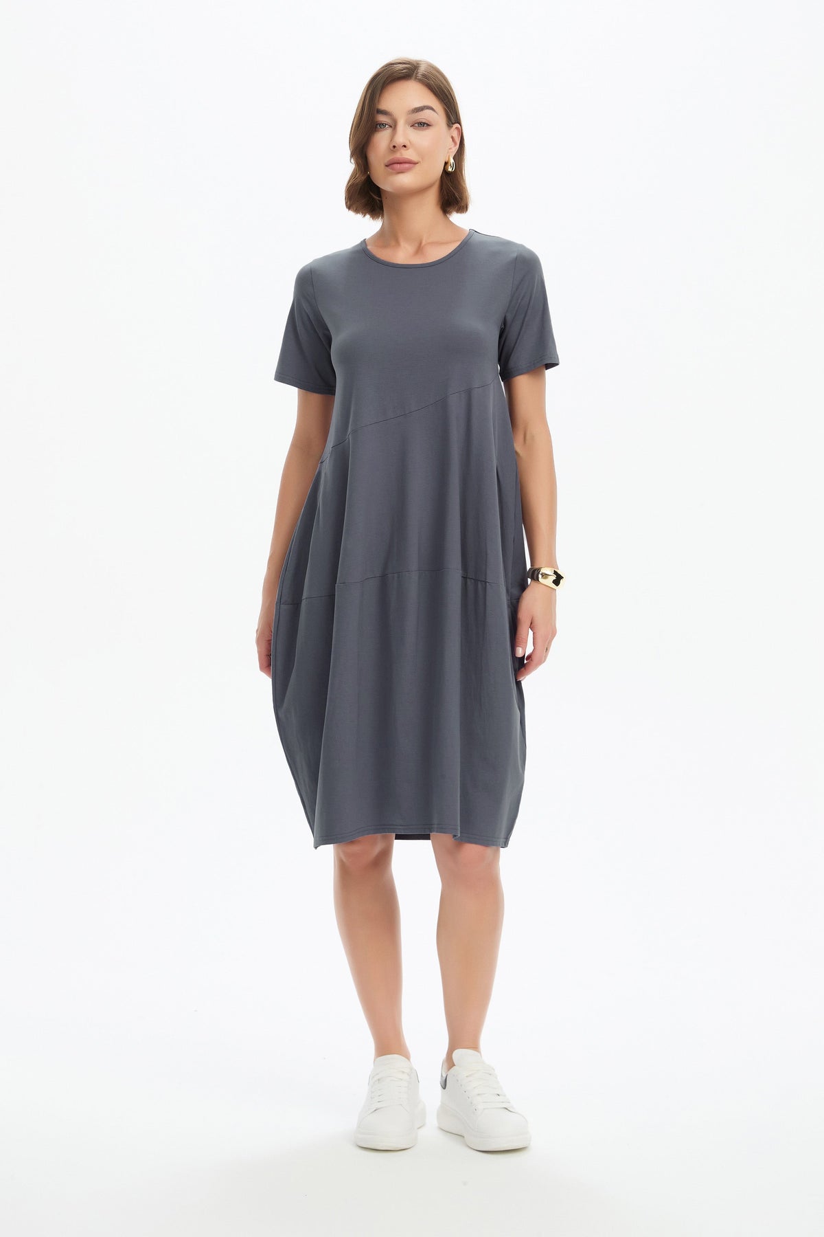 Diagonal Seam Dress - Short Sleeve