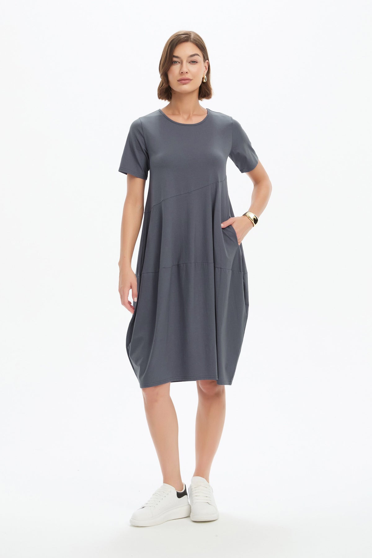 Diagonal Seam Dress - Short Sleeve