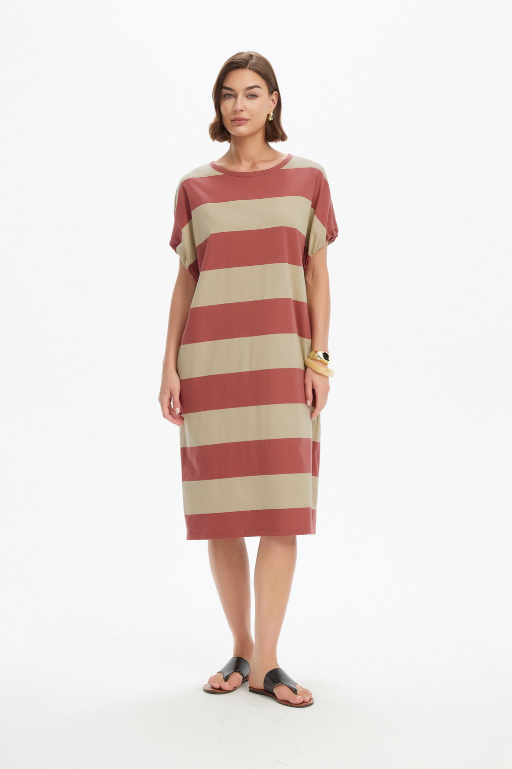 Stripe Bubble Sleeve Dress
