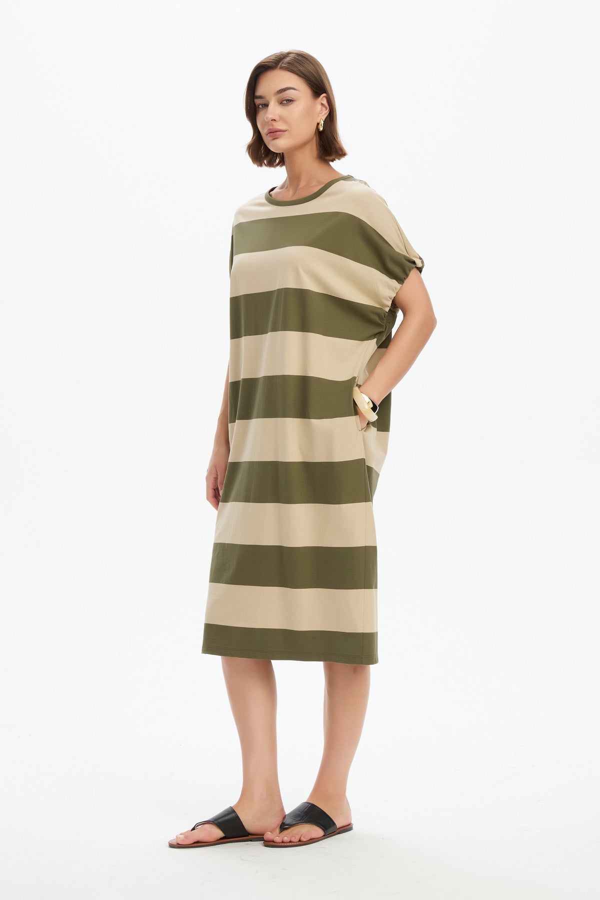 Stripe Bubble Sleeve Dress