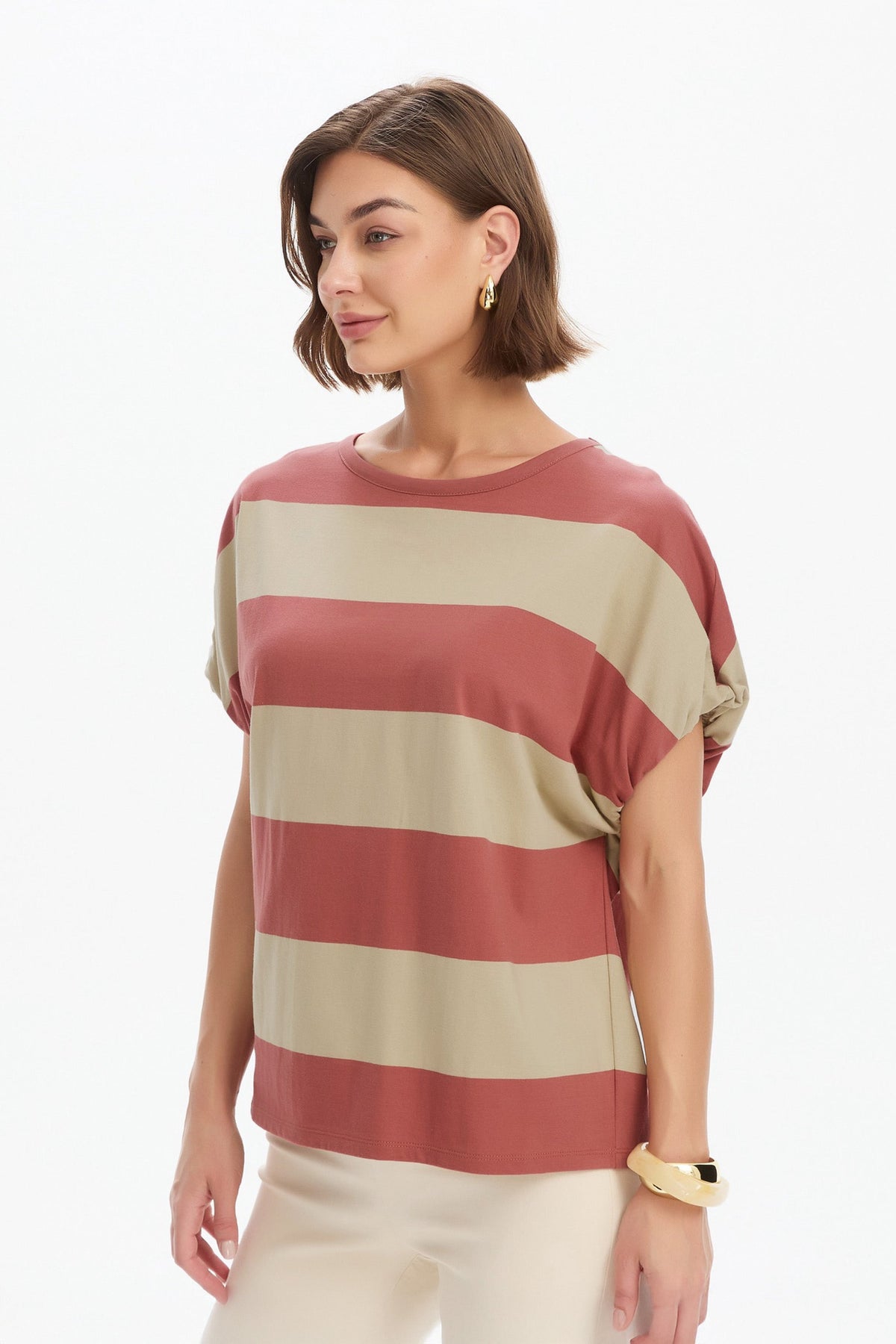 Stripe Bubble Sleeve Tee